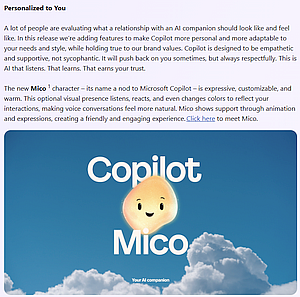 Microsoft Copilot に新キャラクター「Mico」が登場? Microsoft Copilot に新キャラクター「Mico」が登場?