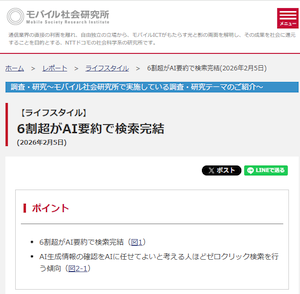「ゼロクリック検索」の AI要約で 6割超が完結するらしい